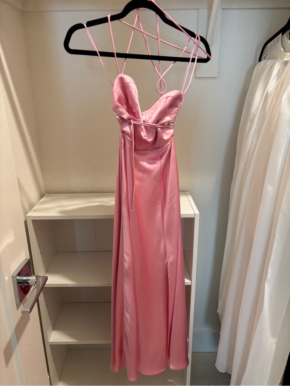 Zara Pink Satin Strappy Maxi Dress